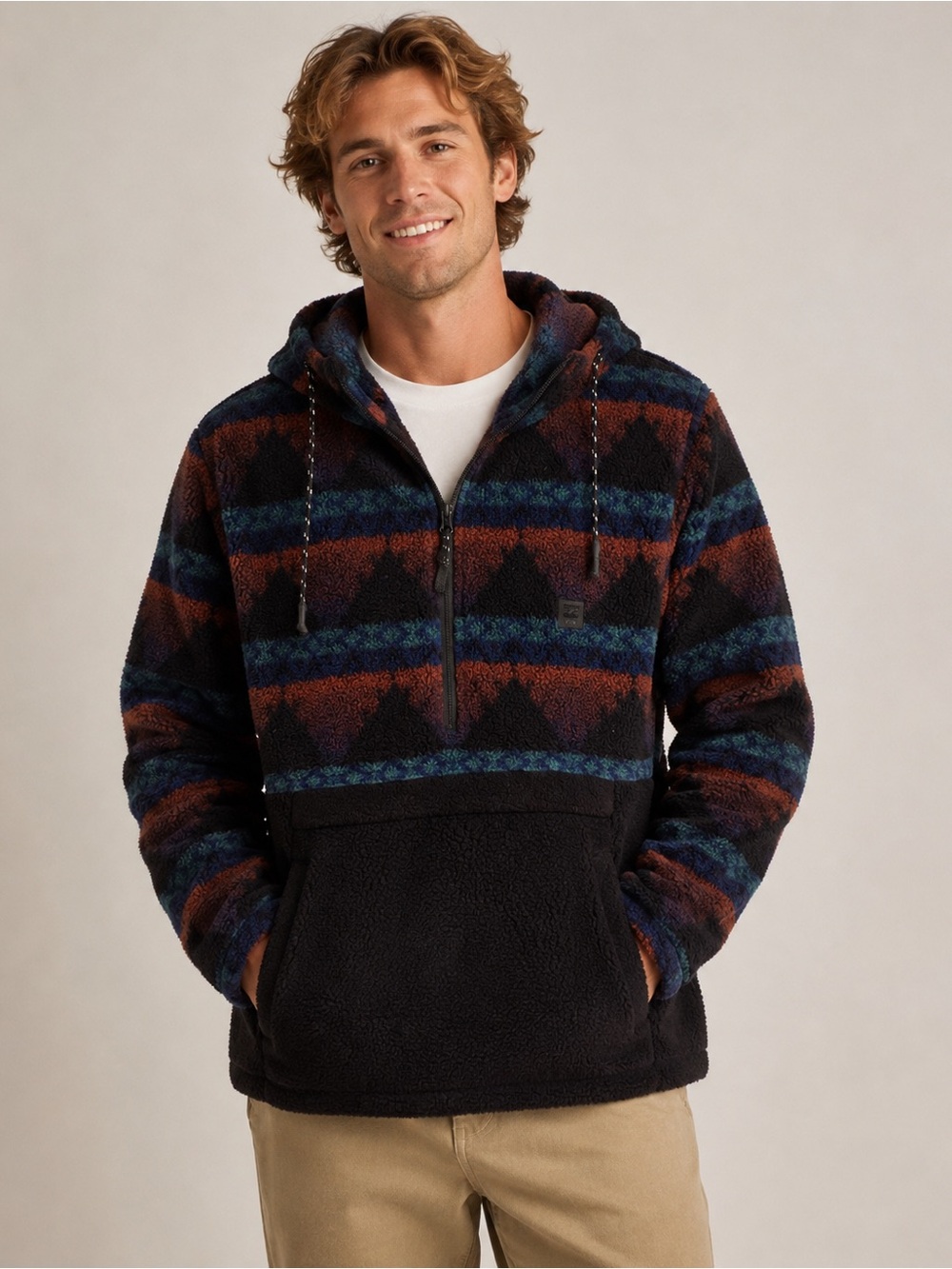Billabong Adventure Division Geometric Sherpa Fleece Hoodie Pullover Size M
